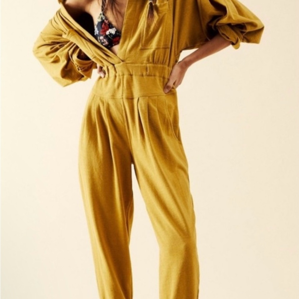 FREE PEOPLE FAYE ONE PIECE JunpSUIT SMALL NWOT GOLD (MUSTARD COLOR) #freepeople